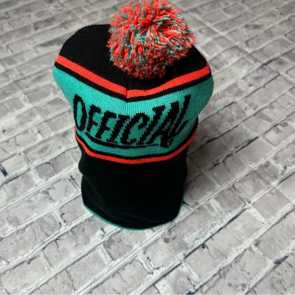 EUC Official Black and Teal Beanie with Pom Pom